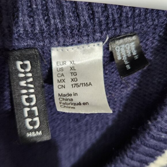 H&M Divided Sweater Vest Womens XL Navy Blue Cable Knit V-Neck Varsity A Patch - Picture 2 of 12